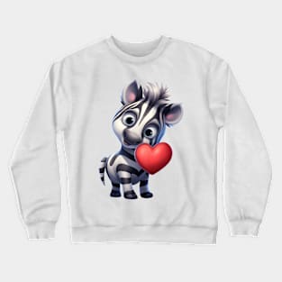 Valentine Zebra Holding A Heart Crewneck Sweatshirt